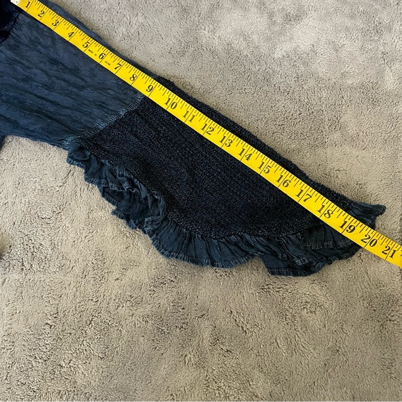 L’Pogee Whimsigoth Boho Velvet Ruffle Lace Button-Up Blouse Blue Embroidered OS - Picture 11 of 13